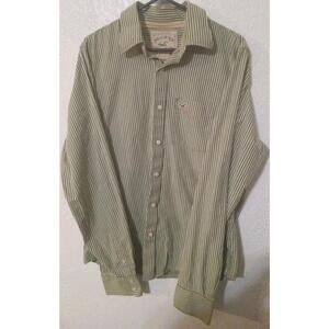 Y2K Hollister California Green Striped Long Sleeve Mens Button Front Shirt XL